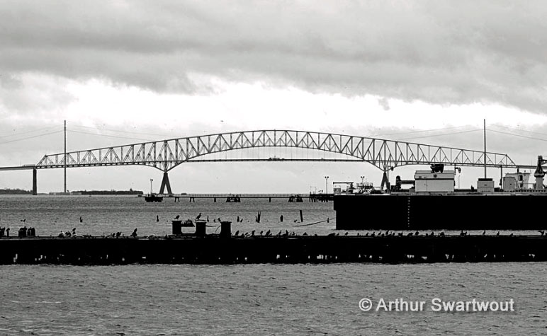 black and white photo of the Francis Scott Key Bridge